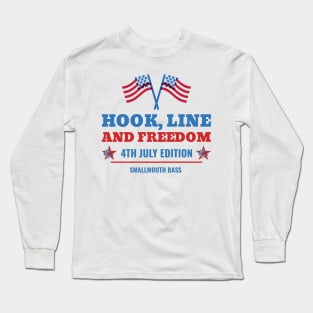 Hook, Line, and Freedom: Smallmouth Bass 4th of July Edition Long Sleeve T-Shirt